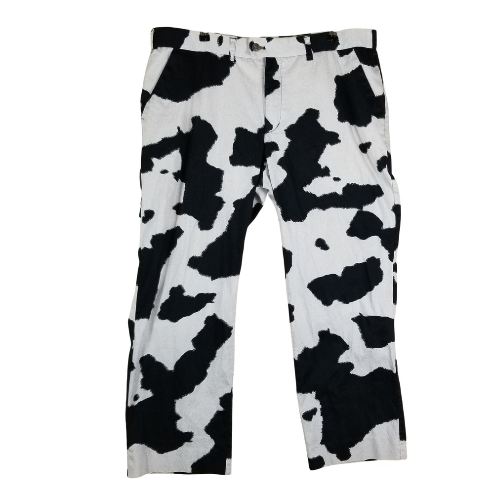 Loudmouth Golf Pants Mens 42x30 Cow Print Black White Stretch Flat Front Chino
